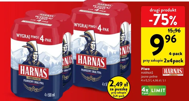 Piwo Harnaś jasne pełne 4-pak promocja w Intermarche