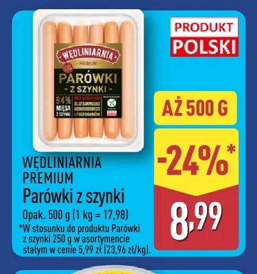 Parówki z szynki Wędliniarnia Premium promocja w Aldi