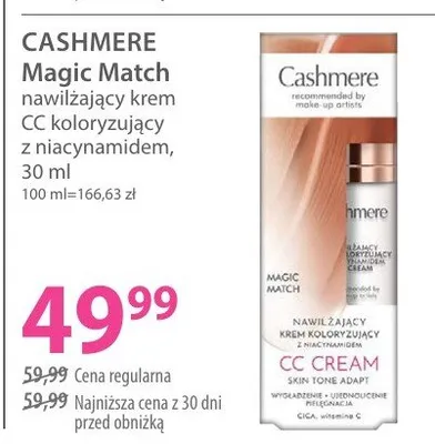 Nawilżający krem CC koloryzujący z niacynamidem Cashmere Magic Match promocja w Hebe