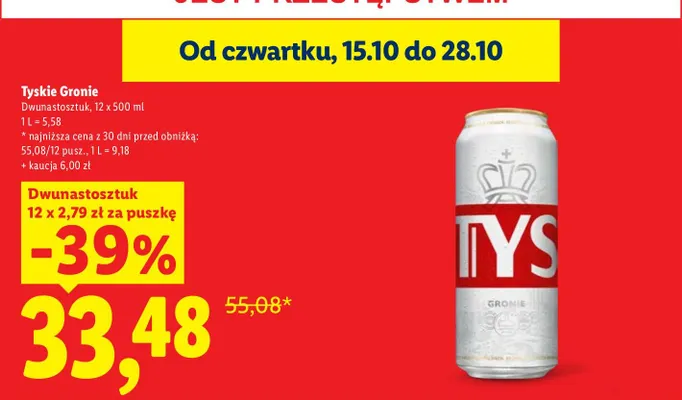 Piwo Tyskie Gronie 12-pak 500 ml promocja w Lidl