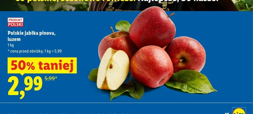 Jabłka pinova polskie luzem promocja w Lidl