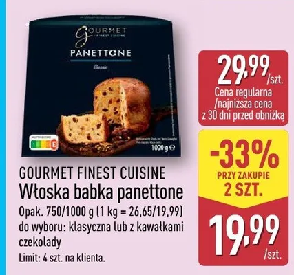 Włoska babka panettone Gourmet Finest Cuisine promocja w Aldi