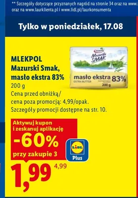 Masło ekstra Mlekpol Mazurski Smak 83% promocja w Lidl