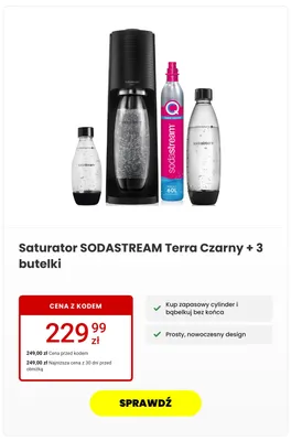 Saturator SODASTREAM Terra Czarny + 3 butelki promocja w Media Expert