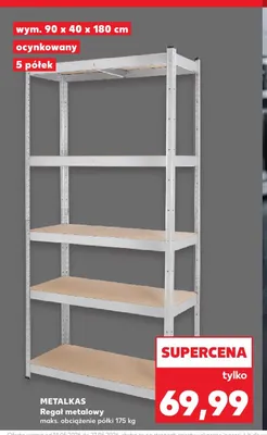 Regał metalowy METALKAS wym. 90x40x180cm ocynkowany 5 półek maks. obciążenie półki 175kg promocja w Kaufland