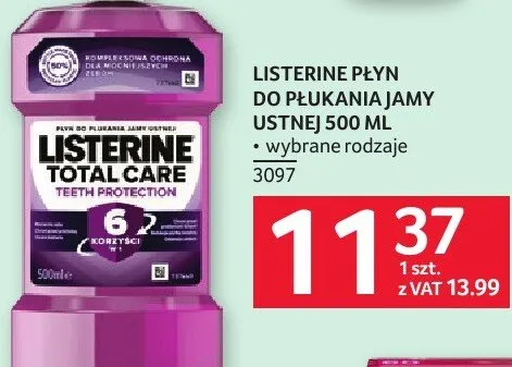 Płyn do płukania jamy ustnej LISTERINE Total Care 500 ml promocja w Selgros