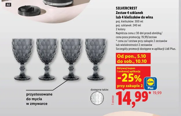 Zestaw 4 szklanek Silvercrest promocja w Lidl