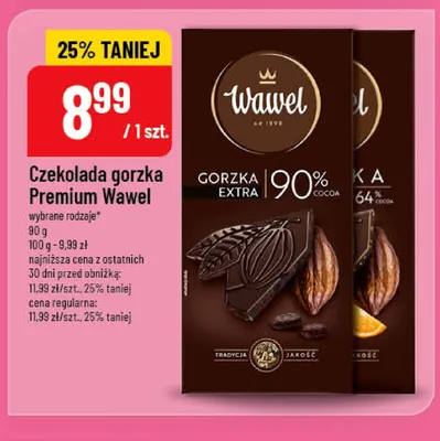 Czekolada gorzka Wawel Extra 90% promocja w POLOmarket
