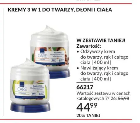 Zestaw kremów do twarzy dłoni i ciała Avon Care odżywczy + nawilżający promocja w AVON
