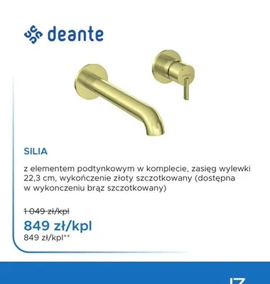 Bateria umywalkowa podtynkowa Deante Silia złoty szczotkowany promocja w Blu Salony Łazienek