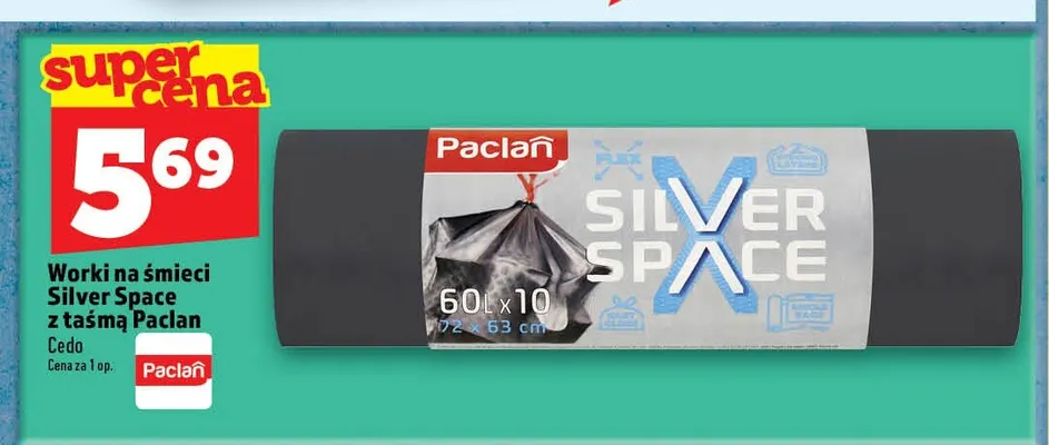 Worki na śmieci Silver Space z taśmą 60 l Paclan promocja w TOPAZ