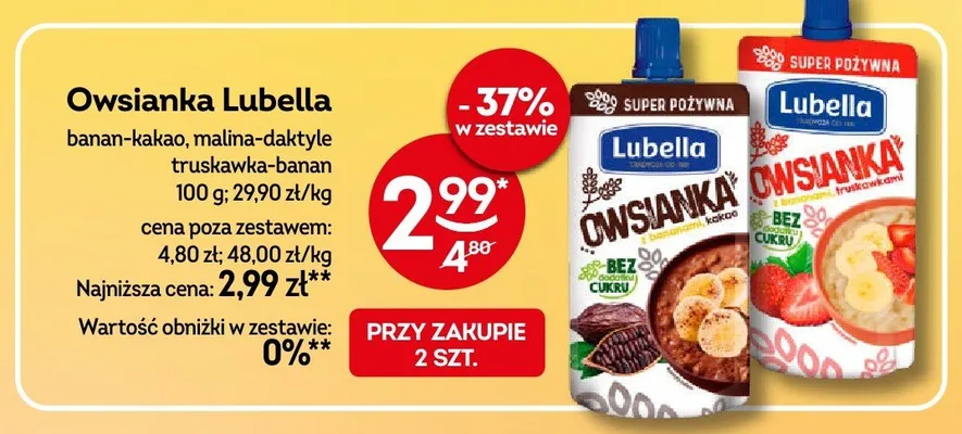 Owsianka Lubella banan-kakao promocja w Żabka