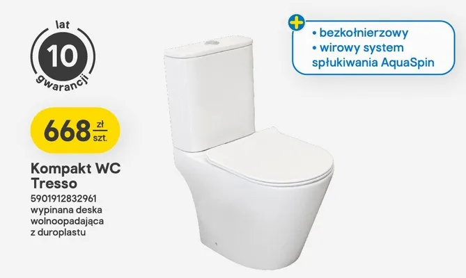 Kompakt WC Tresso wypinana deska wolnoopadająca z duroplastu promocja w Castorama