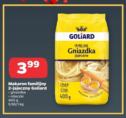 Makaron familijny 2-jajeczny Goliard gniazdka promocja w Netto