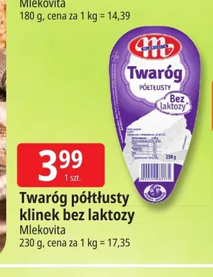Twaróg półtłusty klinek bez laktozy Mlekovita promocja w Leclerc