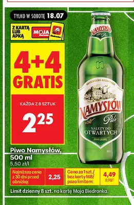 Piwo jasne Namysłów Pils promocja w Biedronka