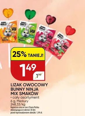 Lizak owocowy Bunny Ninja mix smaków promocja w Chata Polska