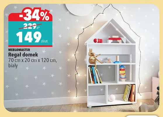 Regał domek MEBLOMASTER 70cm x 20cm x 120cm biały promocja w Biedronka