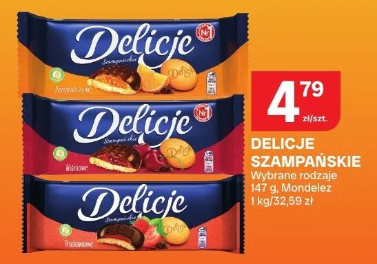 Ciastka Delicje Szampańskie Mondelez wybrane rodzaje promocja w Chorten