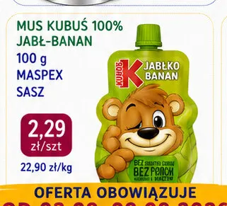 Mus Kubuś 100% jabłko-banan promocja w emma MARKET