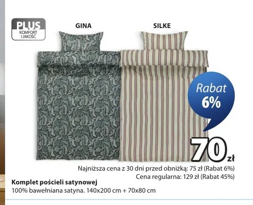Komplet pościeli satynowej Silke 140x200 cm + 70x80 promocja w Jysk