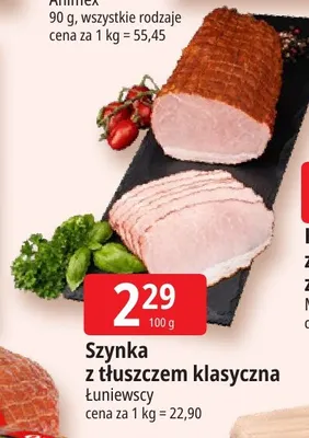 Szynka z tłuszczem klasyczna Łuniewscy promocja w Leclerc