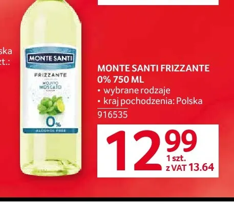 Wino bezalkoholowe Monte Santi Frizzante promocja w Selgros