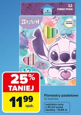 Flamastry pastelowe Disney Stitch 12 kolorów promocja w Carrefour