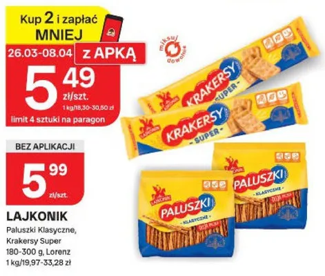 Lajkonik paluszki klasyczne, krakersy super promocja w Chorten