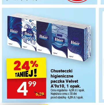 Chusteczki higieniczne paczka Velvet 9-pak promocja w Twój Market