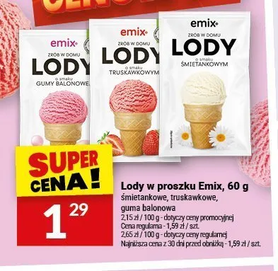 Lody w proszku Emix truskawkowe promocja w Twój Market