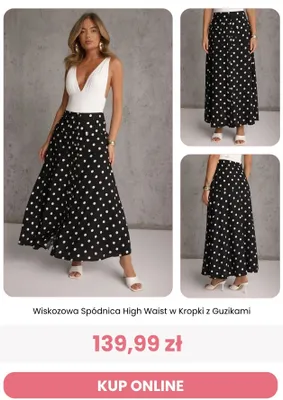 Wiskozowa spódnica High Waist w kropki z guzikami reneé promocja w Renee