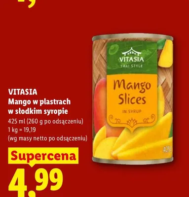 Mango w plastrach w słodkim syropie Vitasia promocja w Lidl