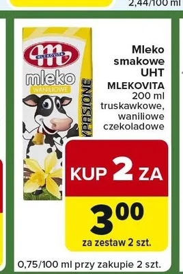 Mleko smakowe UHT MLEKOVITA truskawkowe 200ml promocja w Carrefour Express