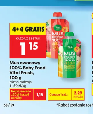 Mus owocowy 100% Baby Food Vital Fresh promocja w Biedronka