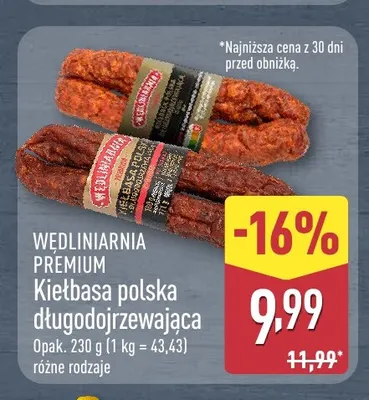 Kiełbasa polska długodojrzewająca Wędliniarnia Premium promocja w Aldi