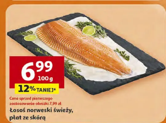 Łosoś norweski świeży, płat ze skórą promocja w Auchan