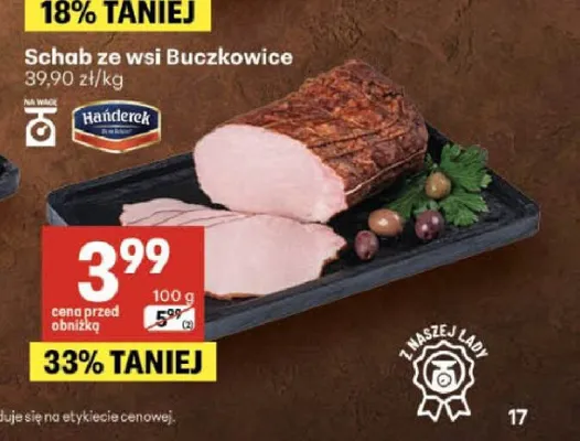 Schab ze wsi Buczkowice Hańderek promocja w Delikatesy Centrum