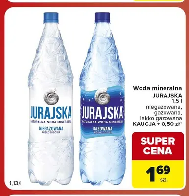 Woda mineralna gazowana Jurajska lekko promocja w Carrefour Market