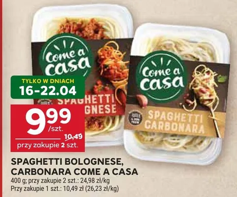 Spaghetti bolognese, carbonara Come a Casa promocja w Stokrotka