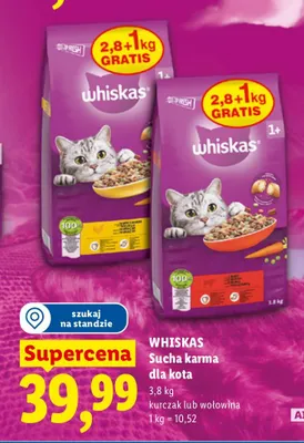 Sucha karma dla kota Whiskas z wołowiną promocja w Lidl