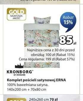 Komplet pościeli satynowej KRONBORG ERNA 100% bawełniana satyna 140x200cm+70x80cm promocja w Jysk