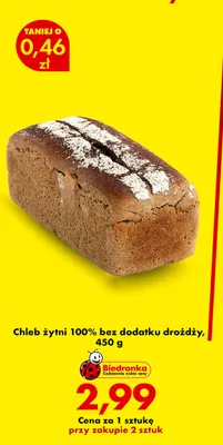 Chleb żytni 100% bez dodatku drożdży promocja w Biedronka