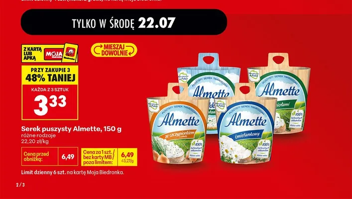 Serek puszysty Almette ze szczypiorkiem i cebulą promocja w Biedronka