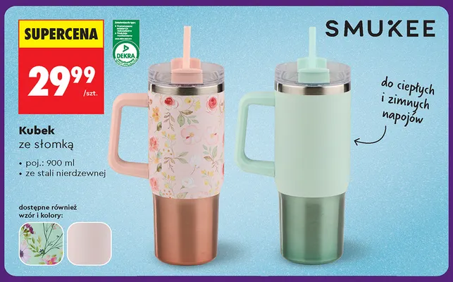 Kubek ze słomką ze stali nierdzewnej 900 ml Smukee promocja w Biedronka