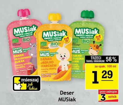 Deser owocowo-warzywny Musiak BIO Banan Jabłko Marchew promocja w Gram Market