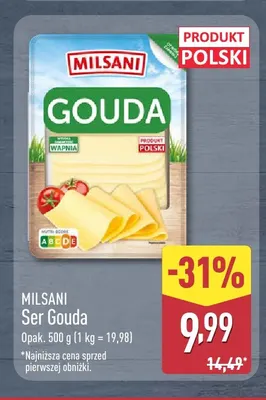 Ser gouda w plastrach Milsani promocja w Aldi