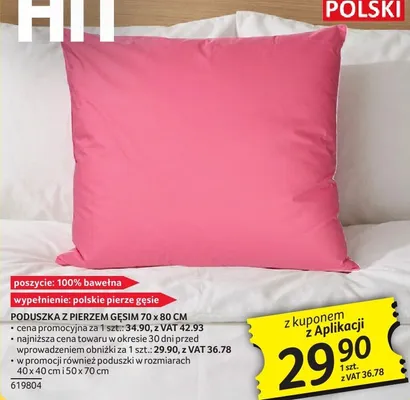 Poduszka z pierzem gęsim 70x80cm promocja w Selgros