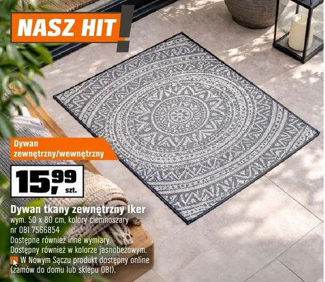 Dywan tkany zewnętrzny Iker wym. 50x80cm kolor ciemnoszary promocja w OBI