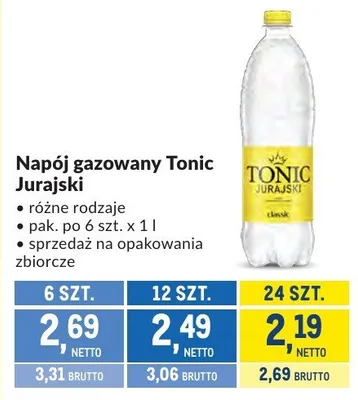 Napój gazowany Tonic Jurajska różne rodzaje promocja w Makro